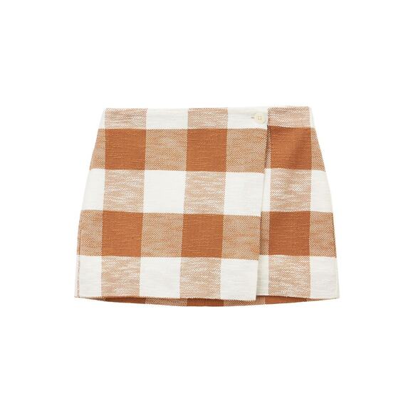 STAUD Dresses & Skirts - Staud 'Tour' Brown Gingham Cotton-Blend Wrap Miniskirt Size 2